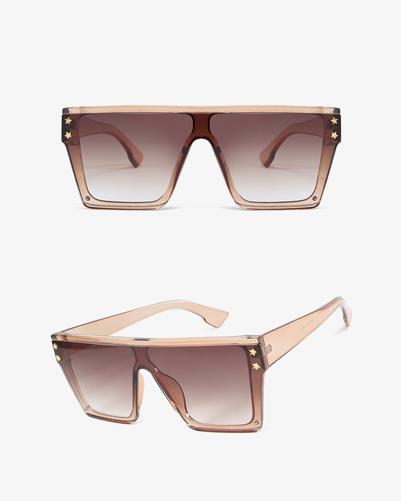 

1Pair Star Pattern Big Square Frame Flat Top Sunglasses, Gold