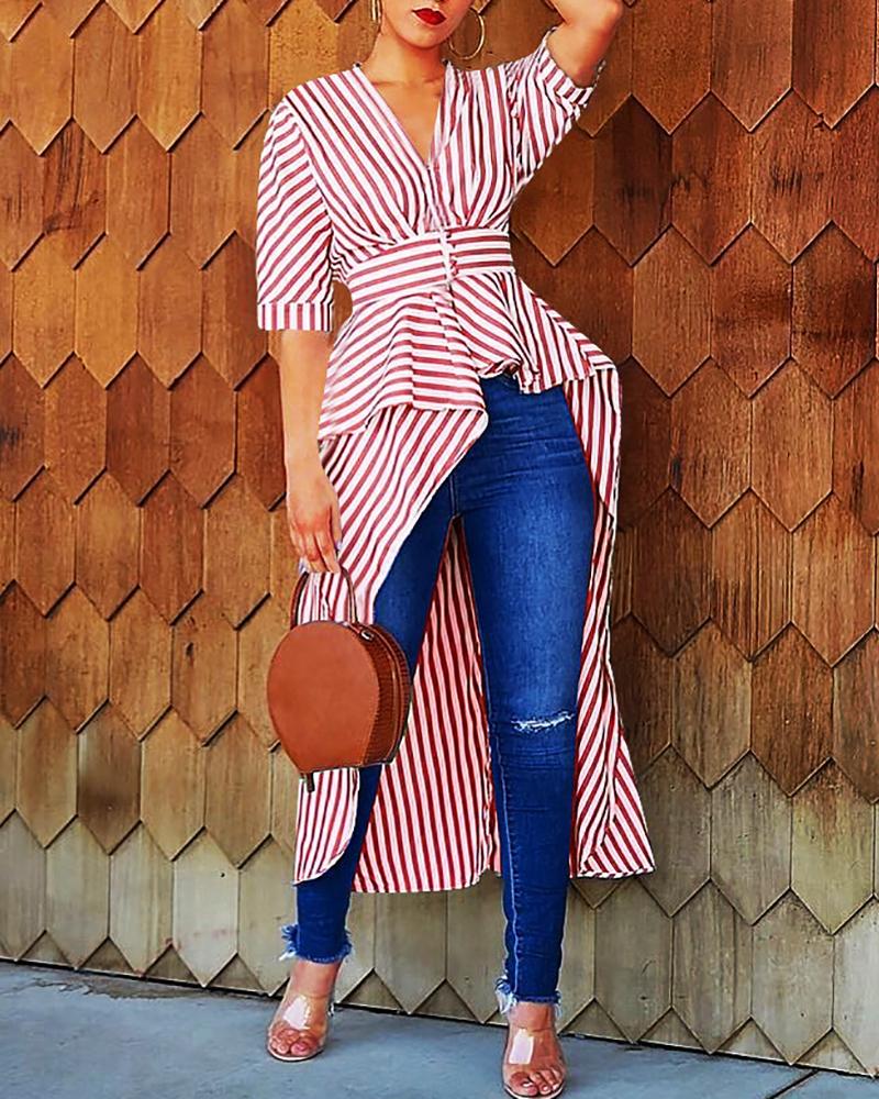 

Striped Irregular Shirt Top, Red