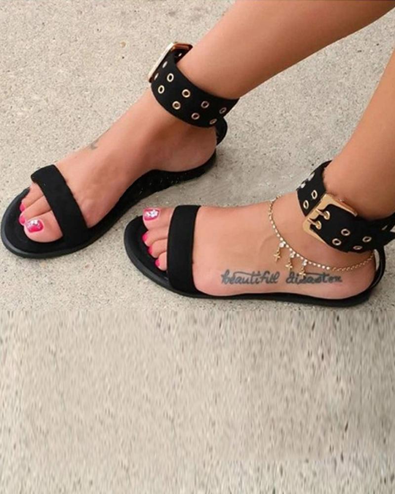 

Open Toe Hollow Sandals, Black