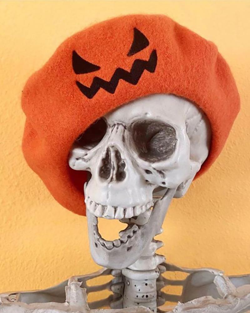 

Halloween Pumpkin Print Beret, Orange