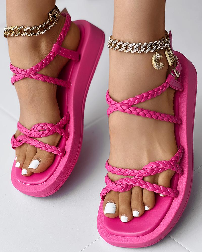 

Braided Strap Crisscross Slingback Beach Sandals, Hot pink
