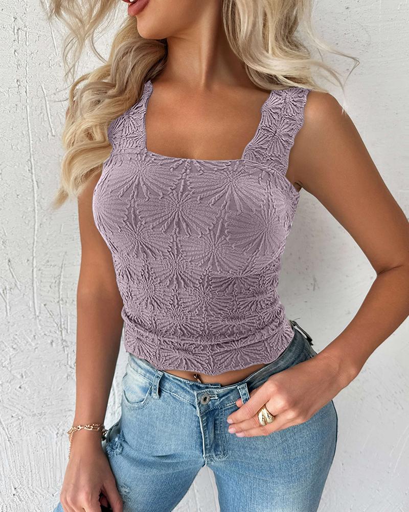 

Top sin mangas con tirantes gruesos de jacquard floral, Purple