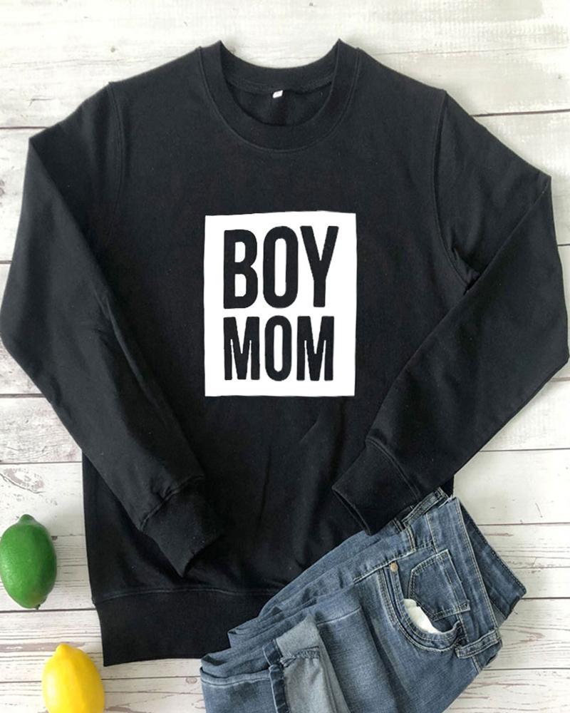 

Mother' Day Letter Print Long Sleeve Sweatshirt, Black