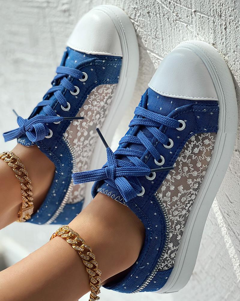 

Swiss Dot Contrast Lace Sneakers, Dark blue