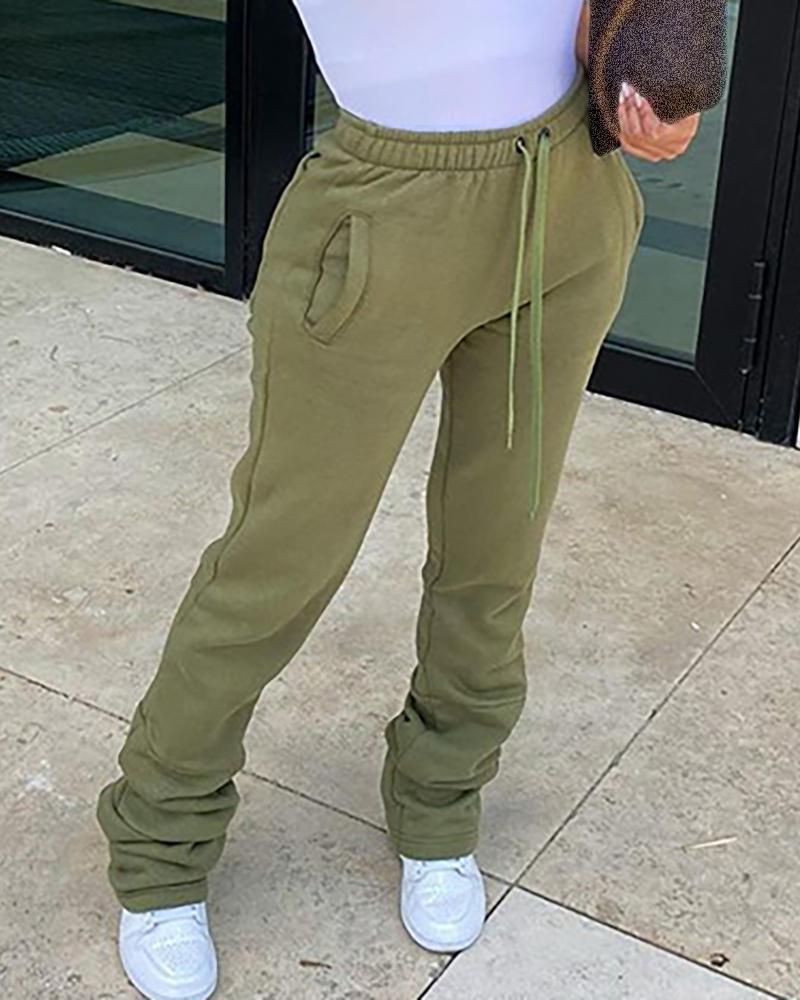 

Pocket Design Drawstring Ruched Sweatpants, Army green