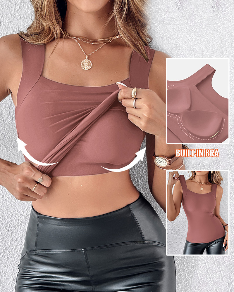 

Top informal ajustado sin mangas con cuello en U, Red bean