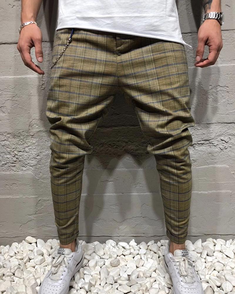 

Casual Check Skinny Long Suit Pants, Army green