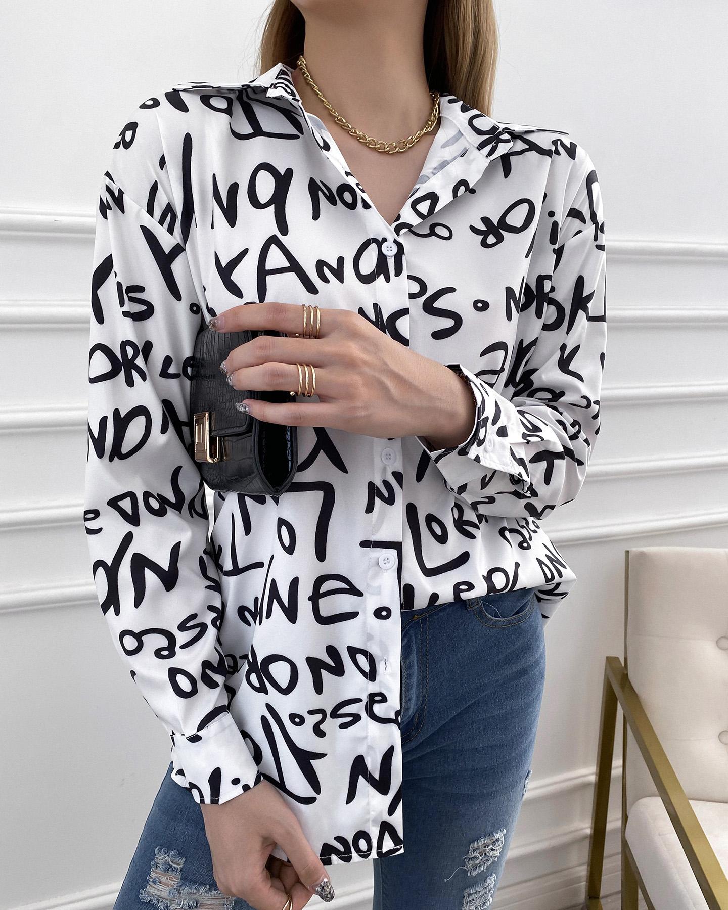

Letter Print Buttoned Casual Shirt, White