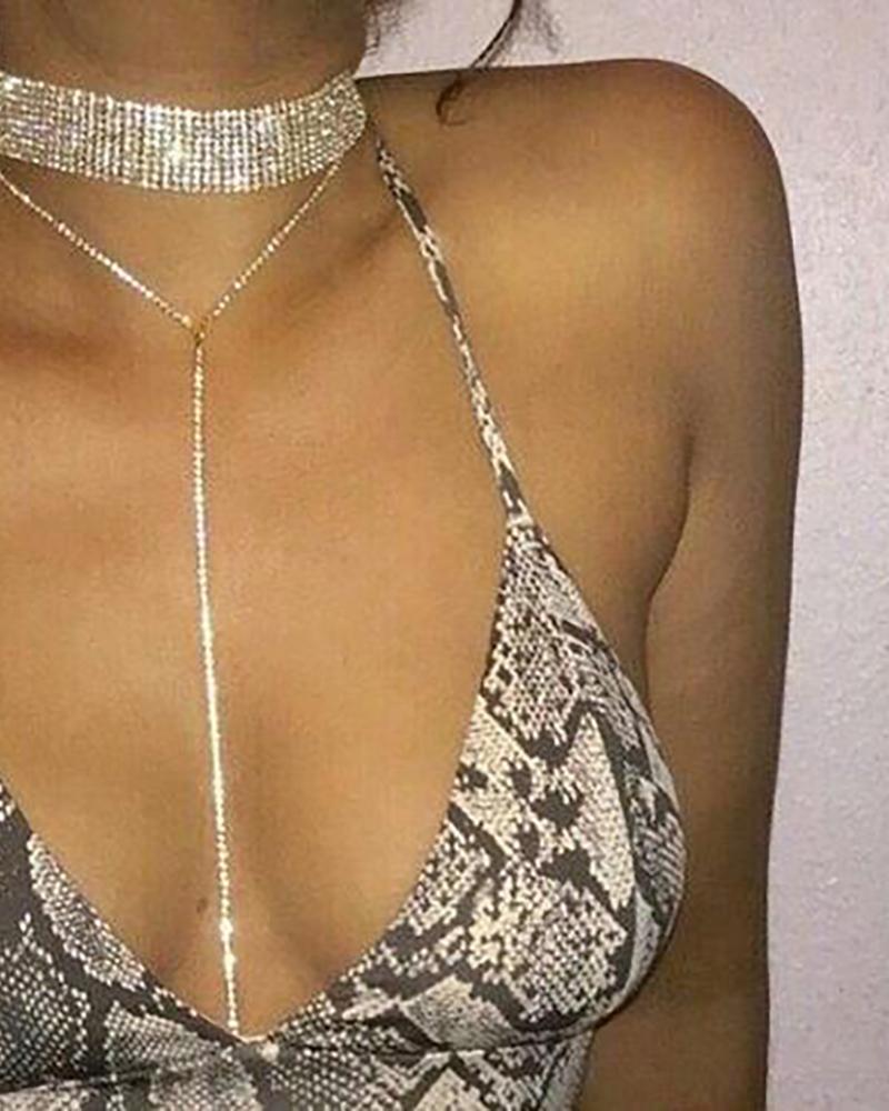 

Wide Rhinestone Pendant Choker Necklace, Gold