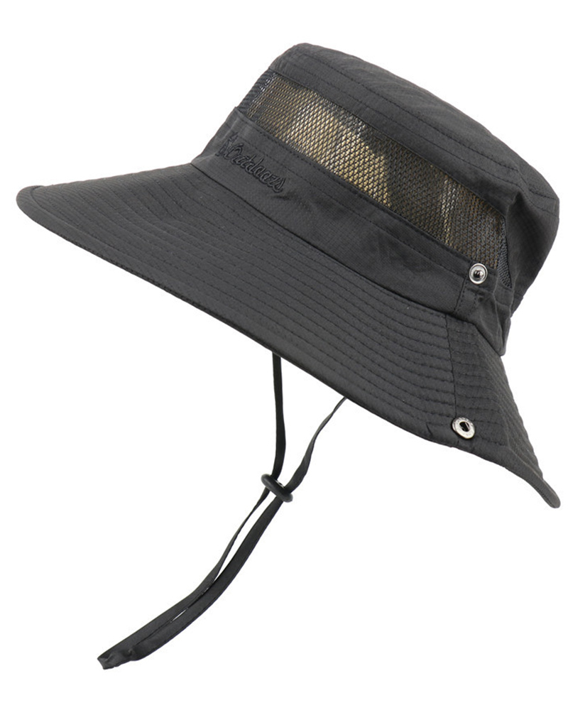 

Wide Brim Breathable Sun Protect Hat With Adjustable Drawstring, Black