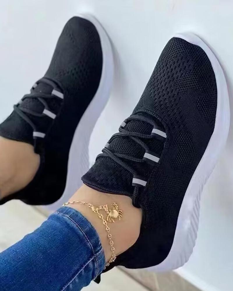 

Lace-up Round Toe Sneakers, Black