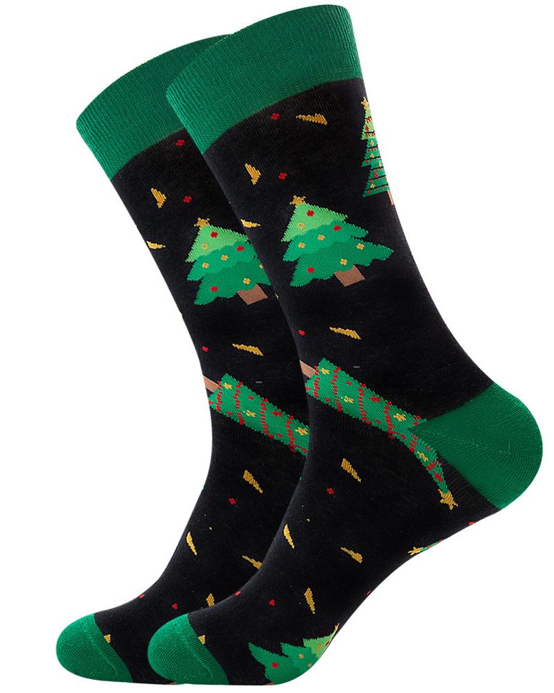 

1Pair Christmas Mixed Print Men Socks, Green