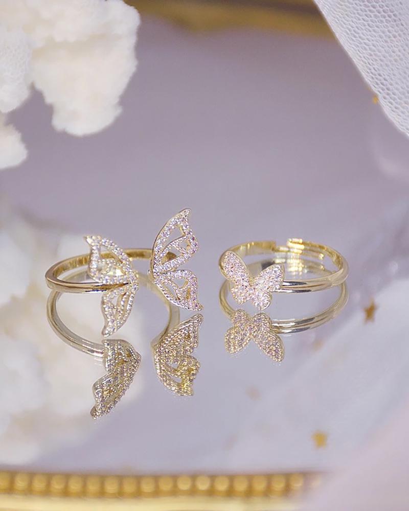 

1pcs Rhinestone Butterfly Pattern Ring, Style2