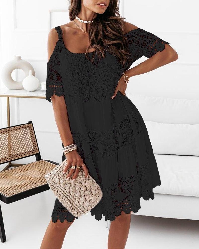 

Cold Shoulder Crochet Lace Dress, Black