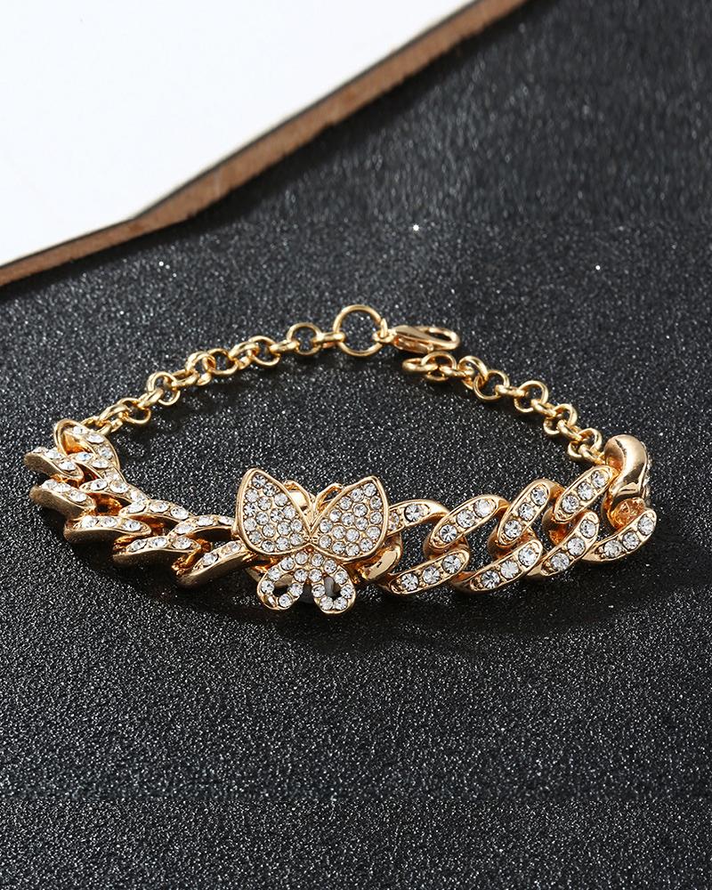 

1pc Rhinestone Butterfly Decor Bracelet, Gold