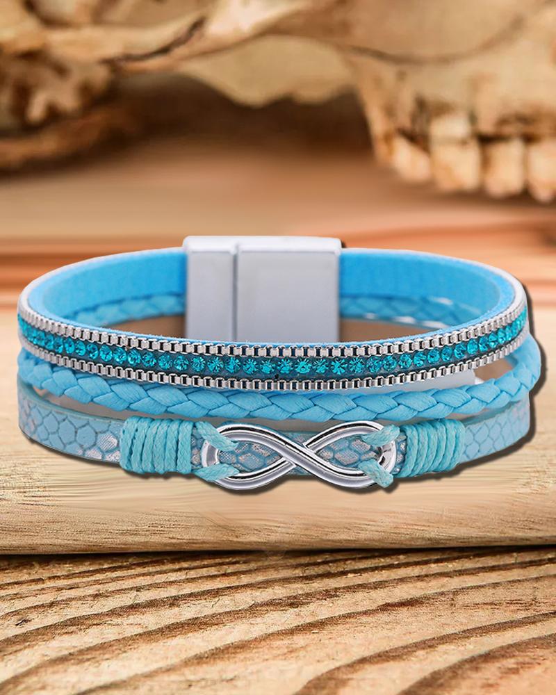 

1pc Bohemian Rhinestone Beaded Wide Magnet Bracelet, Blue