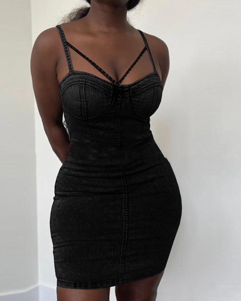 

Tide Washed Bodycon Cami Dress, Black