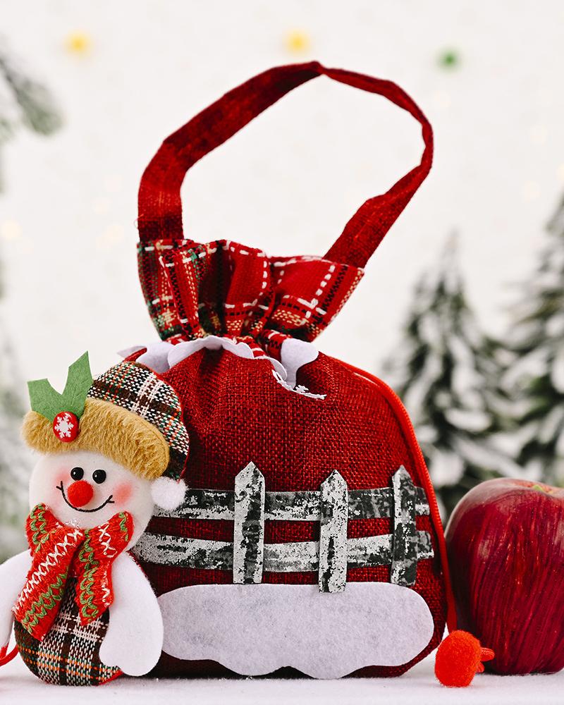 

1pc Christmas Plaid Drawstring Gift Bag Mini Candy Bag Kids Gift Treat Sack Favors Bag Christmas Holiday Party Decoration, Style2