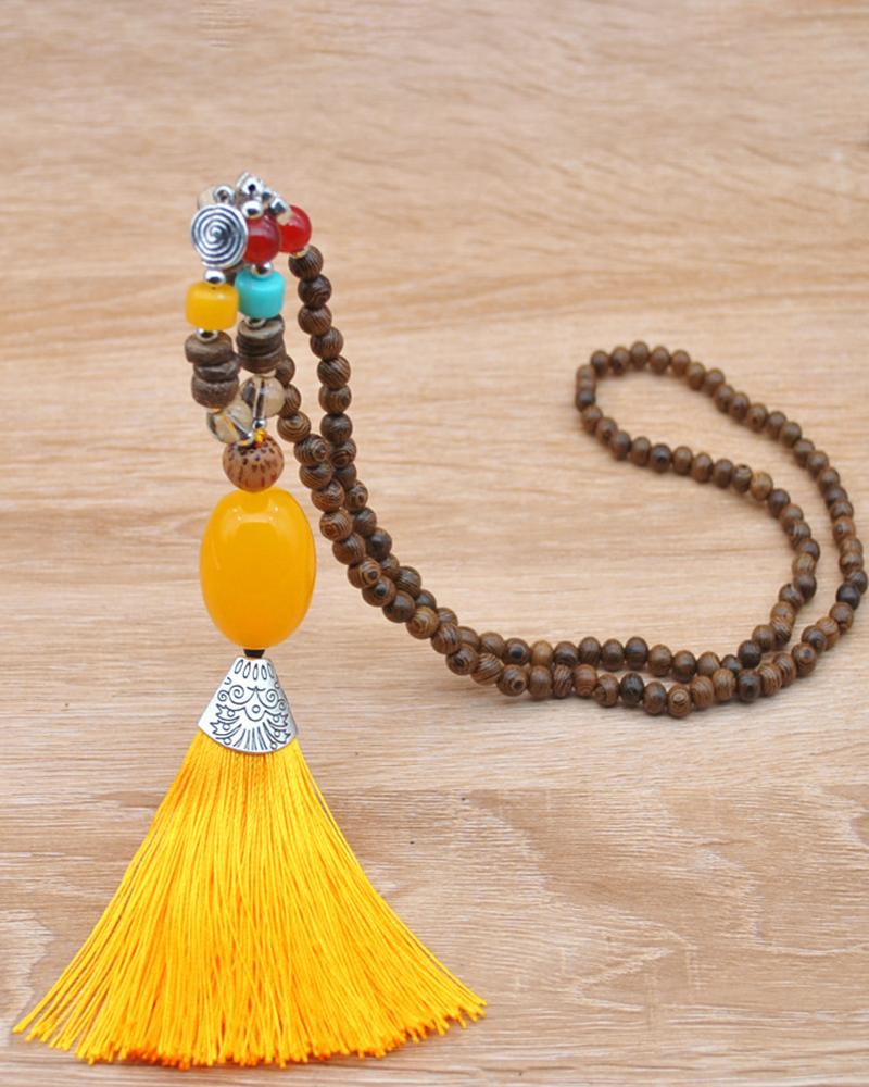 

1pc Bohemian Tribal Beaded Tassel Design Pendant Necklace, Style8