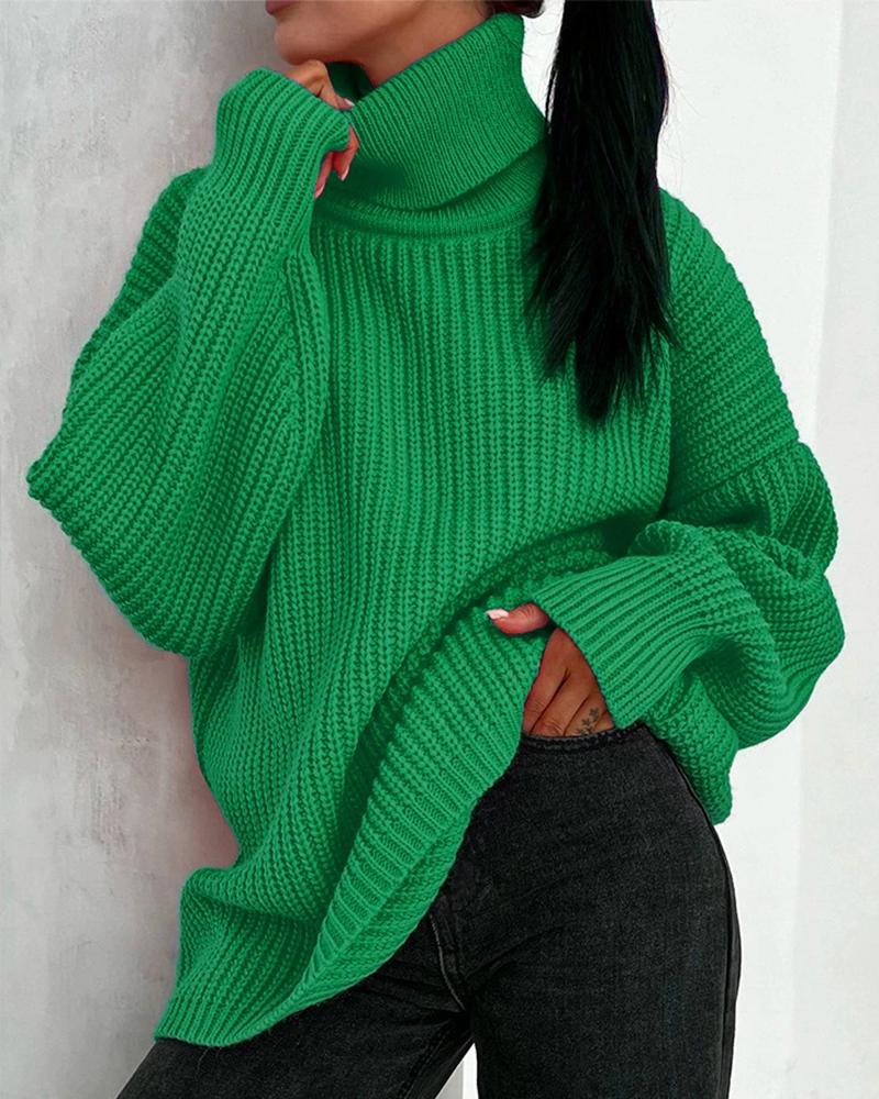 

Long Sleeve Turtleneck Chunky Knit Sweater, Green
