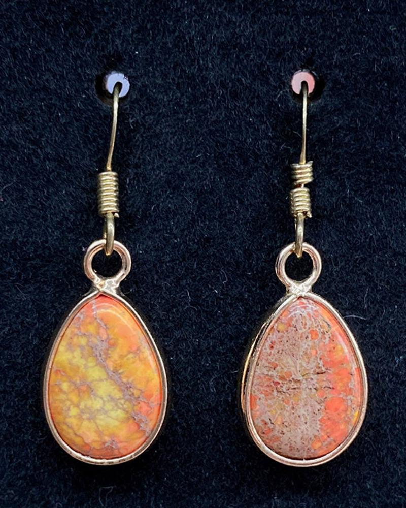 

1Pair Bohemian Natural Stone Water Drop Earrings, Orange