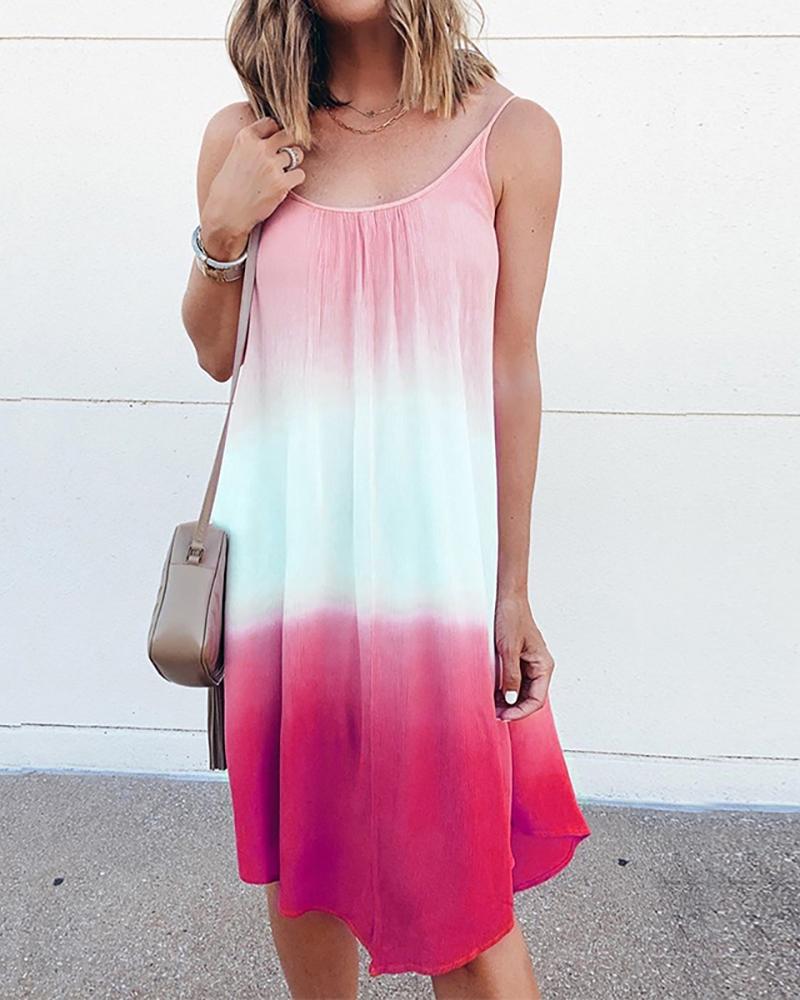 

Tie Dye Print Gradient Color Casual Women Dress, Hot pink