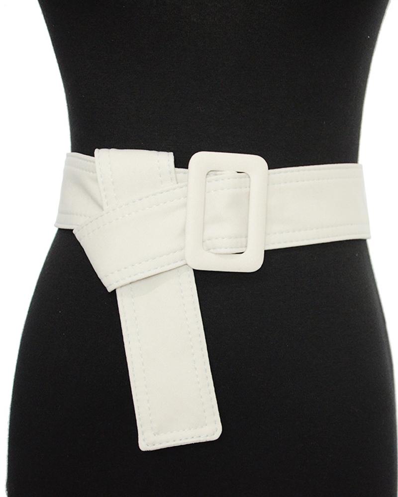 

1pc Knot Detail Buckled Wide Belt, White