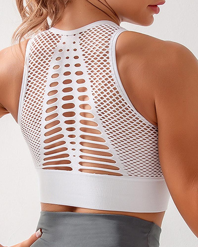 

Hollow Out Yoga Sports Bra Tank Top, White