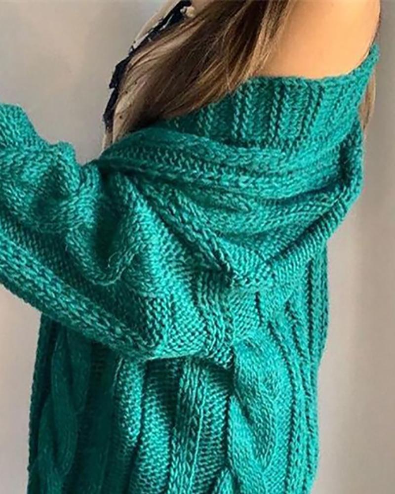 

Long Sleeve Braided Casual Cardigan, Green