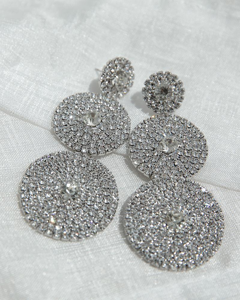 

1Pair Multi Round Shaped Allover Rhinestone Drop Earring, Silver