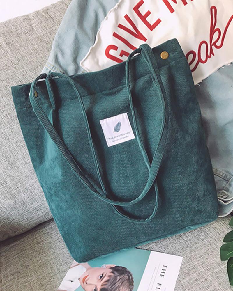 

Letter Patch Large Capacity Tote Shoulder Bag, Green