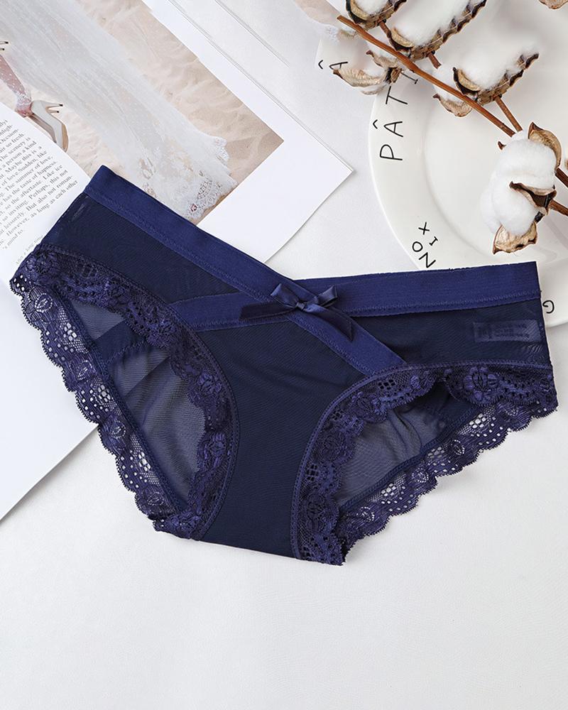 

Crochet Lace Bowknot Decor Panty, Blue