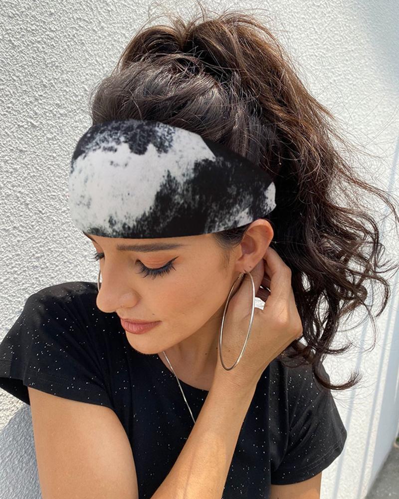 

Tie Dye Print Yoga Running Headwraps Hair Band, Black