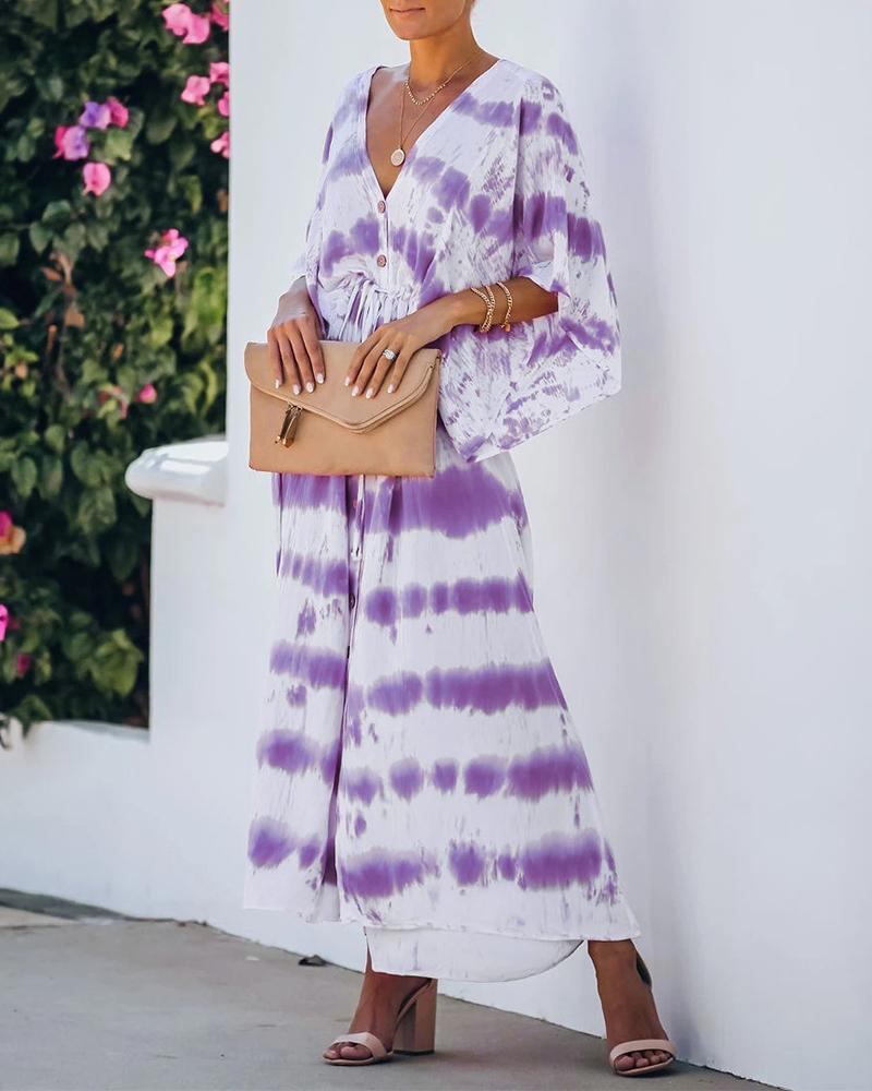 

Tie Dye Half Sleeve Loose Long Dress, Purple