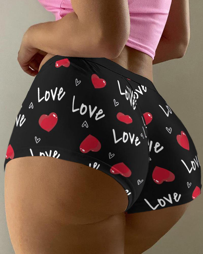 

Valentine' Day Letter Heart Print Panty, Black
