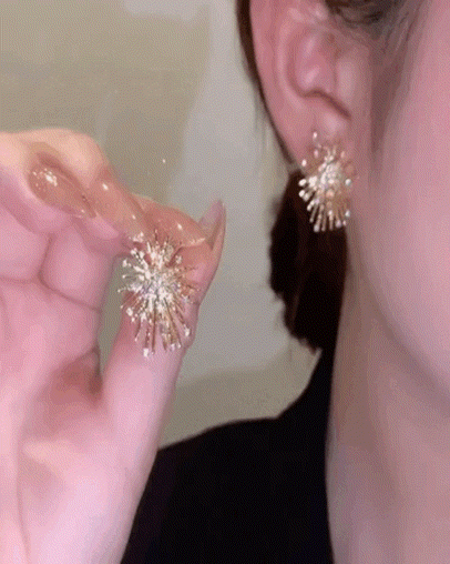 

1Pair Rhinestone Firework Shaped Earrings, Gold