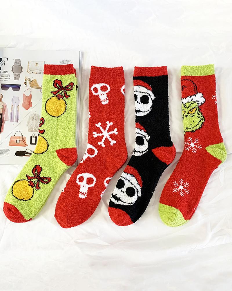 

1Pair Christmas Graphic Pattern Fuzzy Thermal Socks, Style3