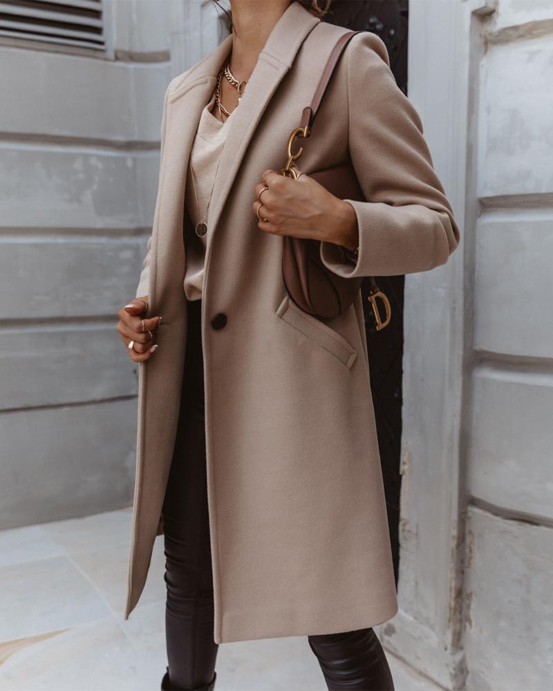 

Plain Pocket Detail Single Button Longline Coat, Apricot