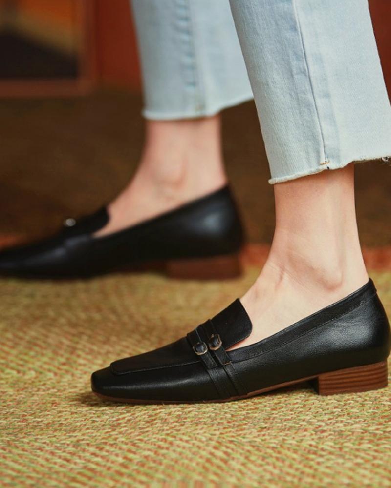

Double Buckled Square Toe Loafer, Black