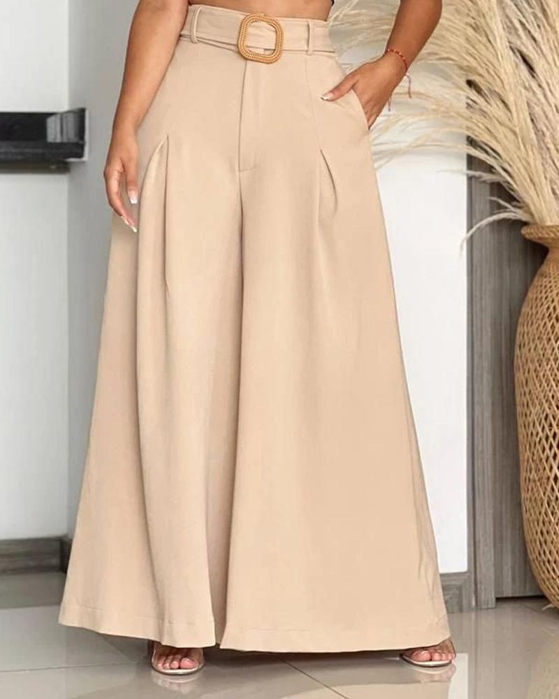 

High Waist Wide Leg Flared Pants, Khaki