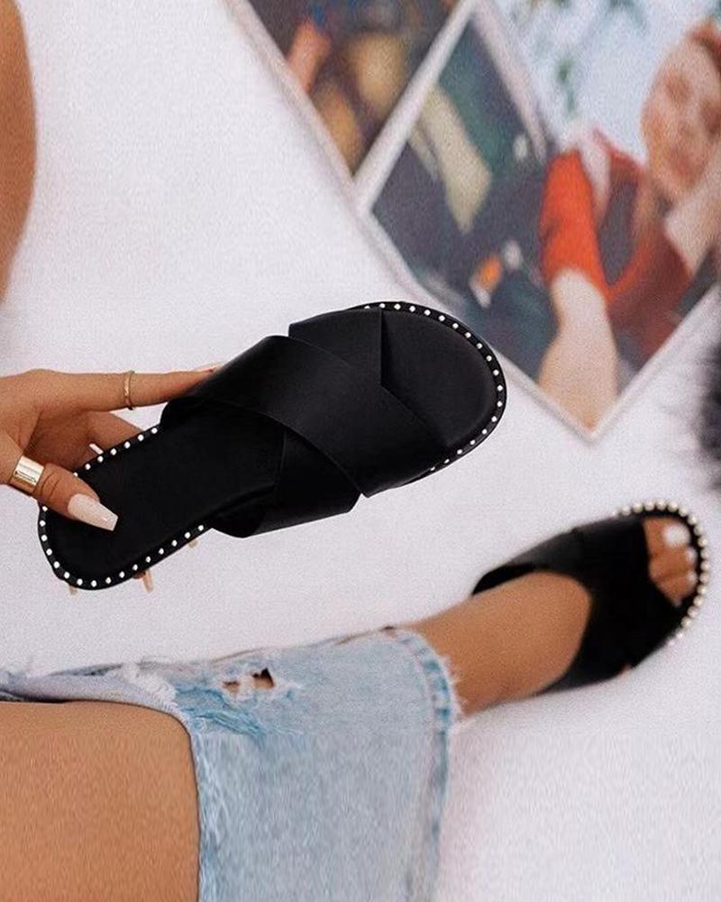

Cheetah Print Cross Bandage Upper Open-toe Flat Slippers Sandals, Black