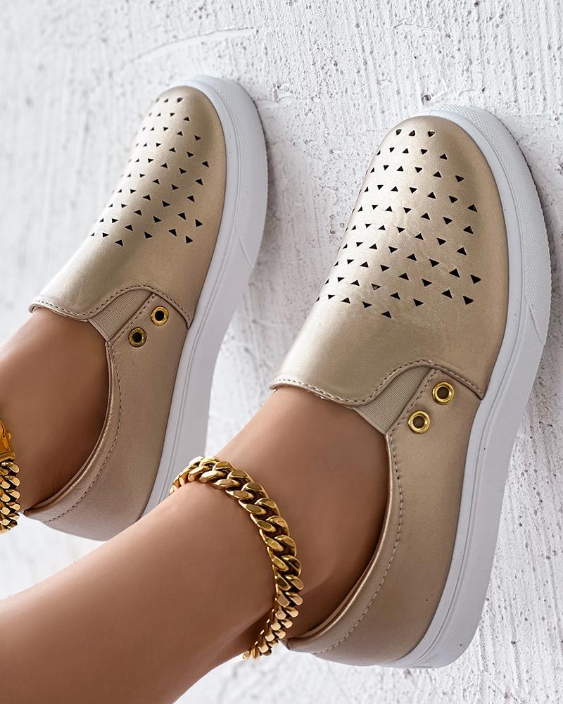 

Hollow Out Eyelet Breathable Slip-On, Gold