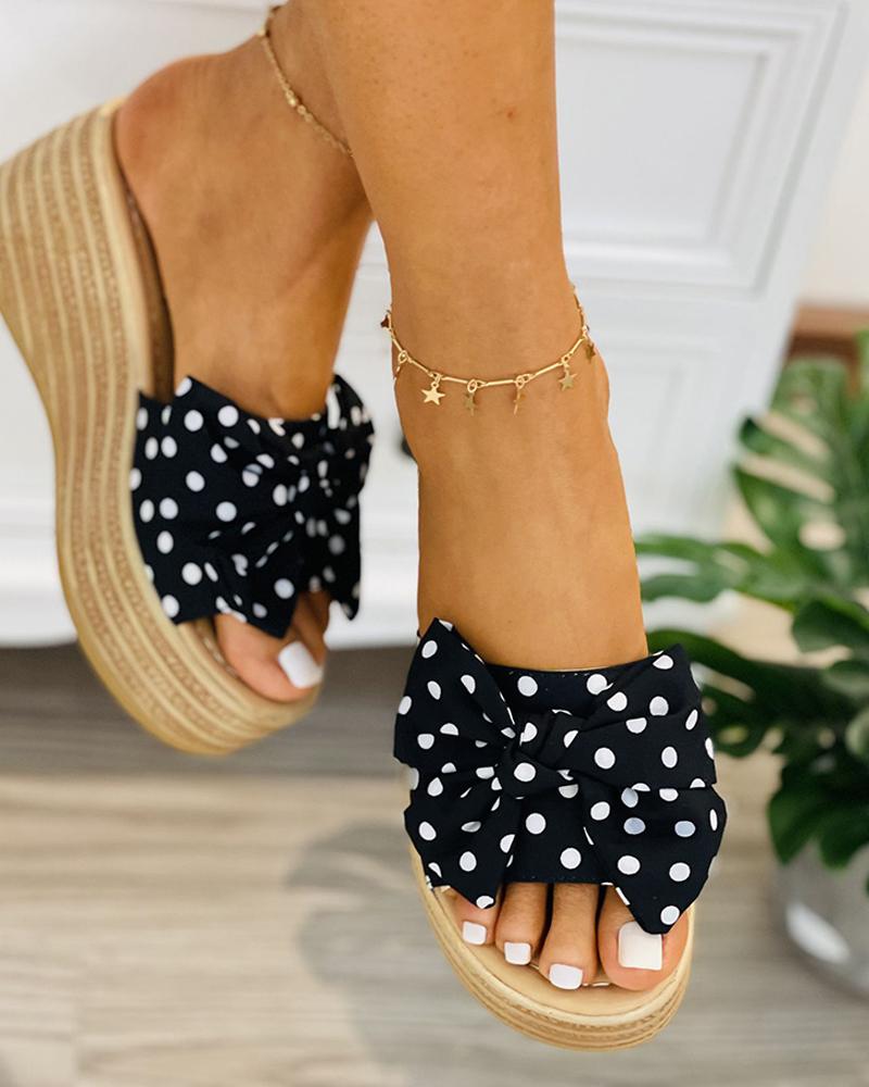

Polkadot Print Bowknot Decor Wedge Shoes, Black