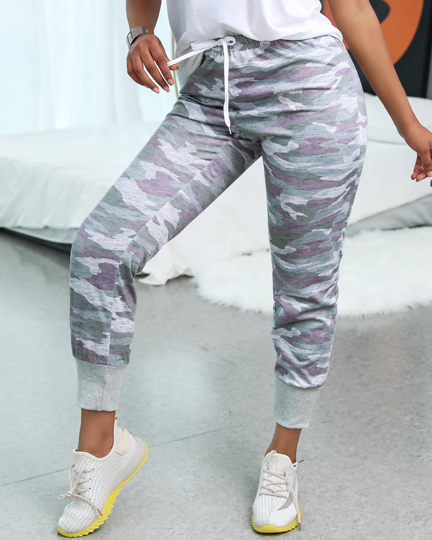 

Camouflage Print Drawstring Sweapants, Camoflage