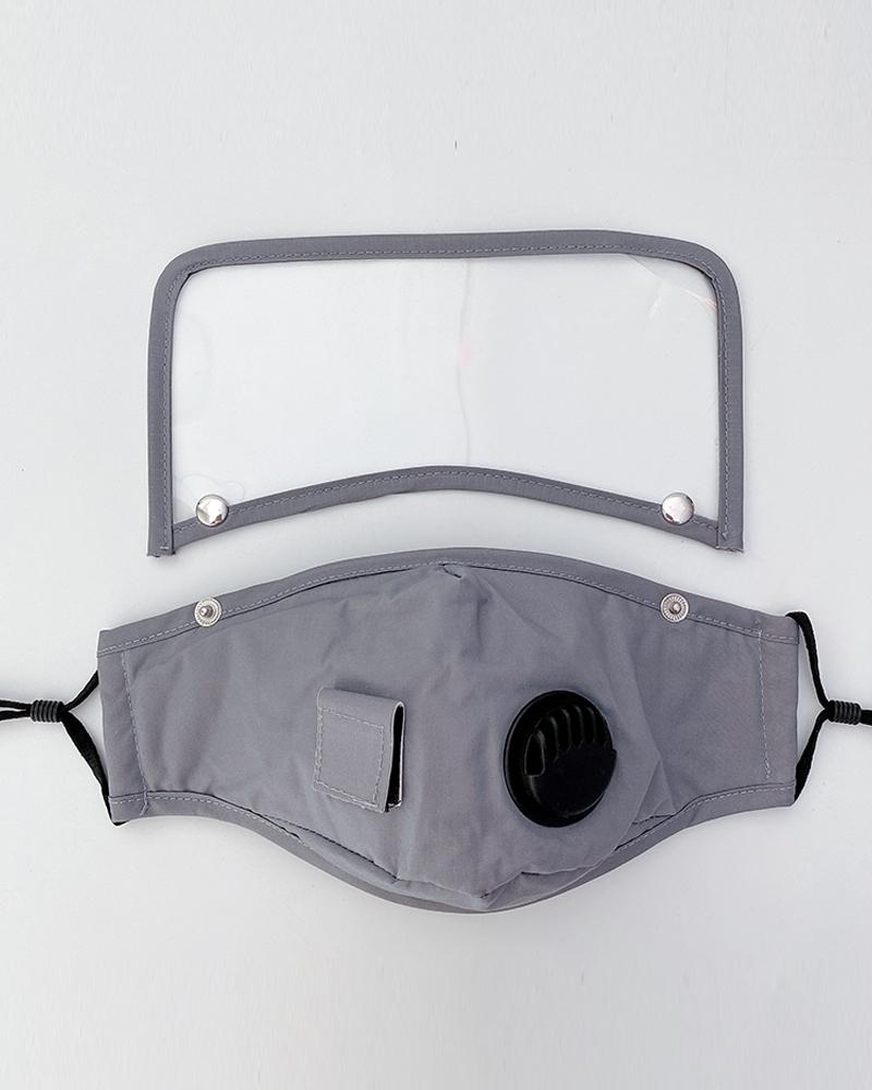 

Detachable Valve Visible Face Mask With Drinking Straw Hole, Gray