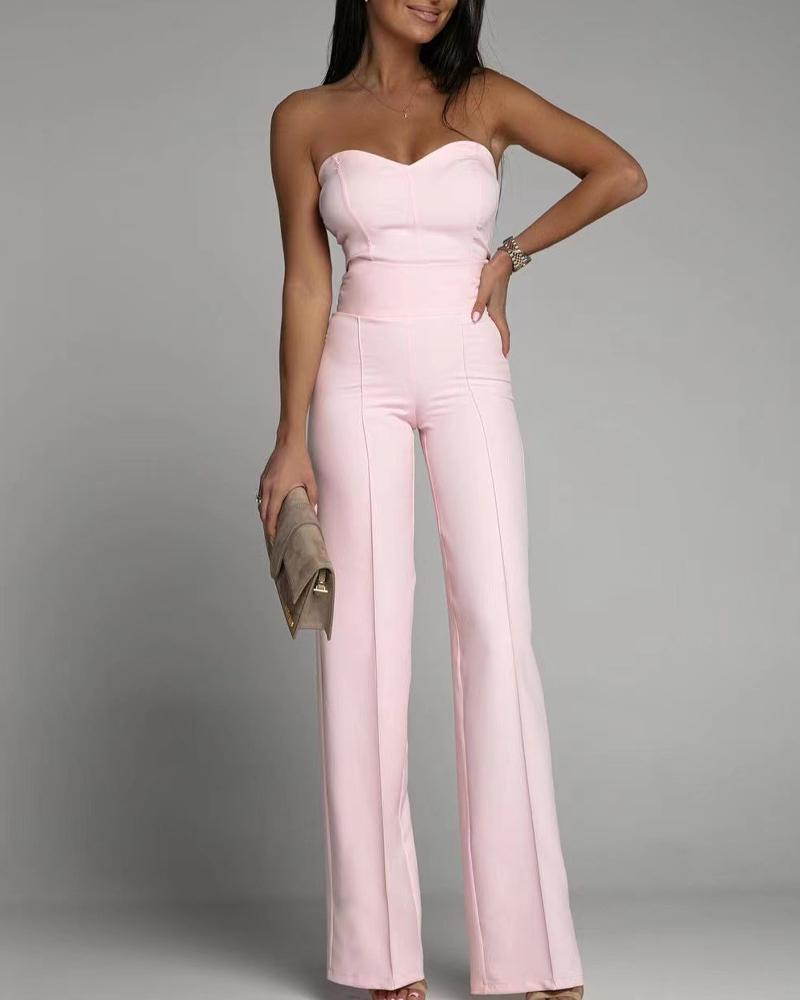 

Bandeau Corset Jumpsuit Straight Leg Playsuit, Pink