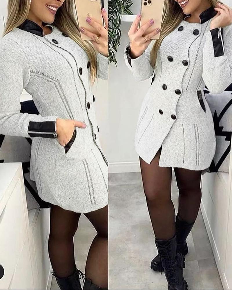 

Contrast Paneled Pocket Design Knit Coat, Gray