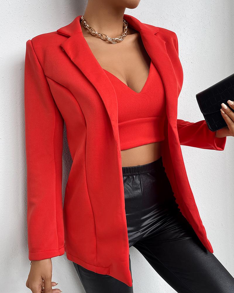 

Plunge Crop Top & Long Sleeve Blazer Coat Set, Red