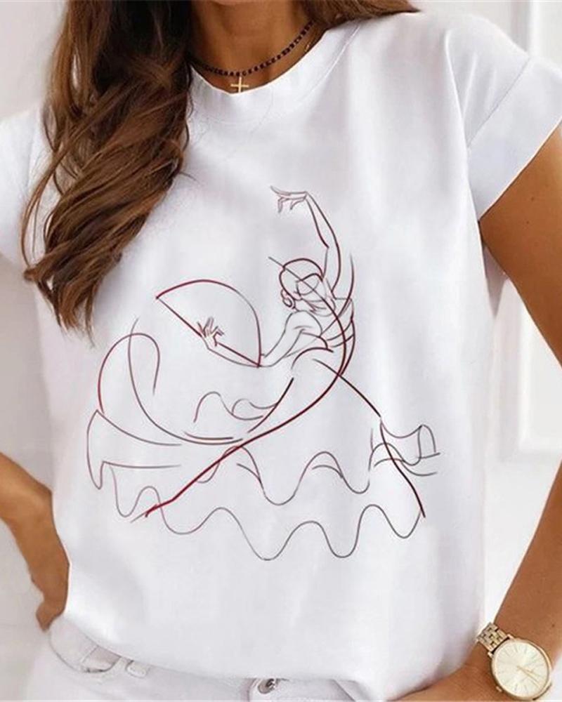 

Abstract Figure Print Casual T-shirt, White