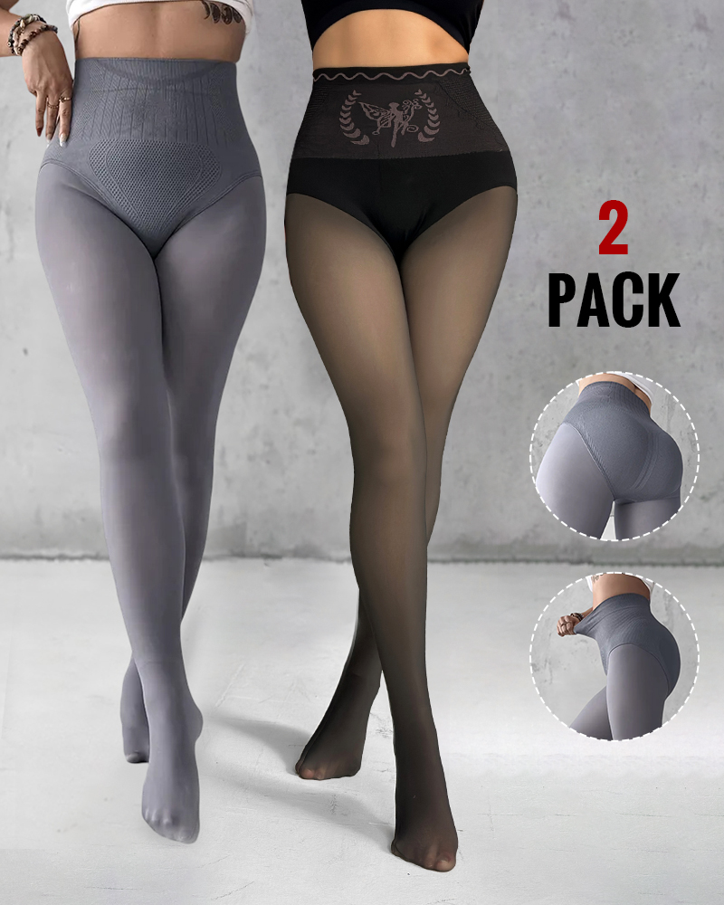 

Lot de 2 leggings doublés en polaire magique ChicMe ShapeLift, taille haute, contrôle du ventre, rehaussement des fesses, collants thermiques, Style4